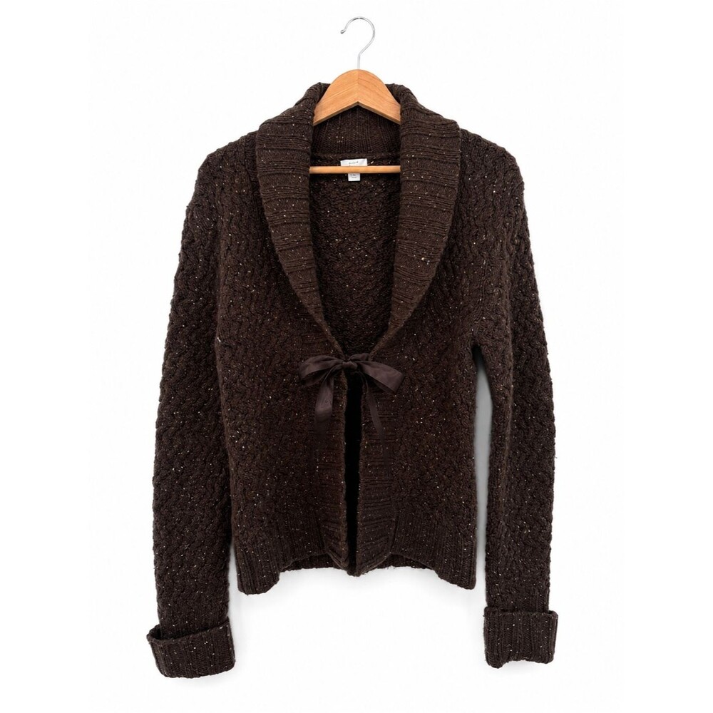 Apt. 9 Brown Knit Cardigan Sweater Ribbon Tie Size Large Acrylic Wool